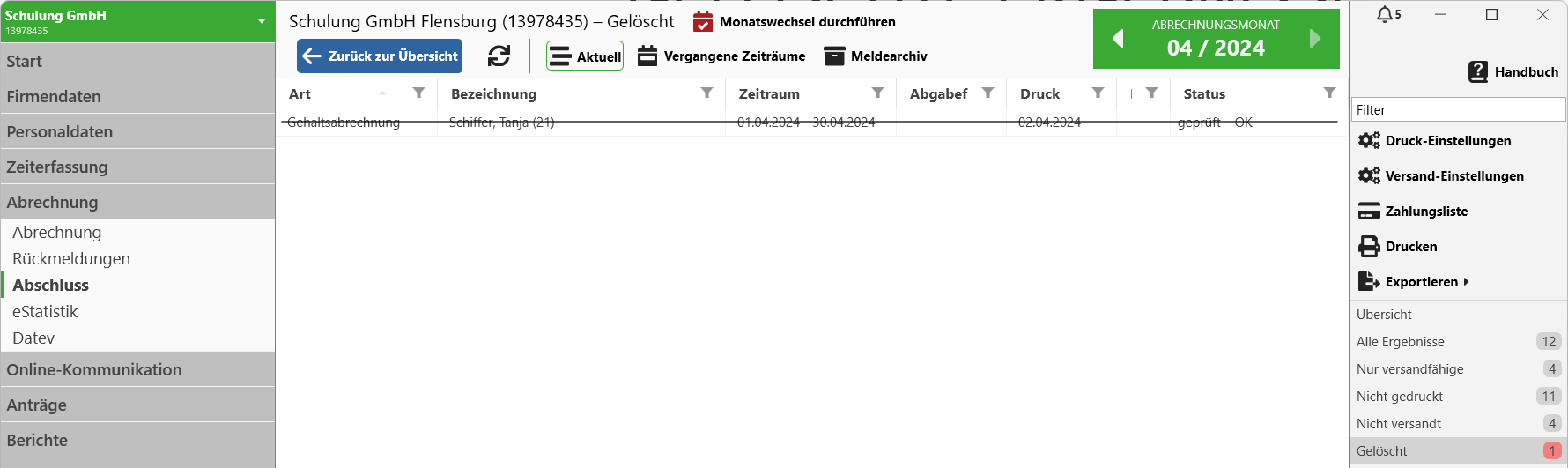 Gelöschtes Ergebnis