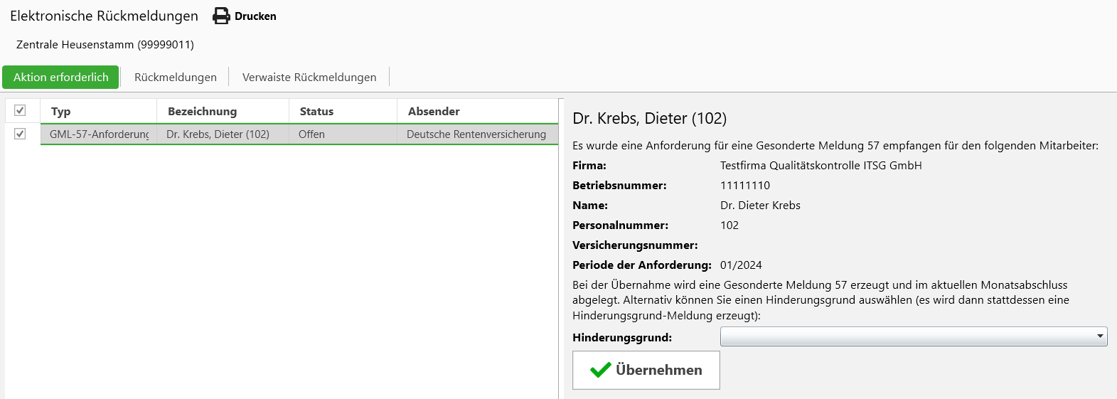Rückmeldung mit Aktion