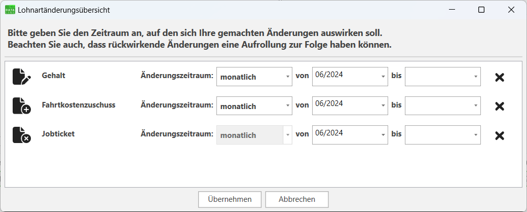Lohnartänderungsübersicht