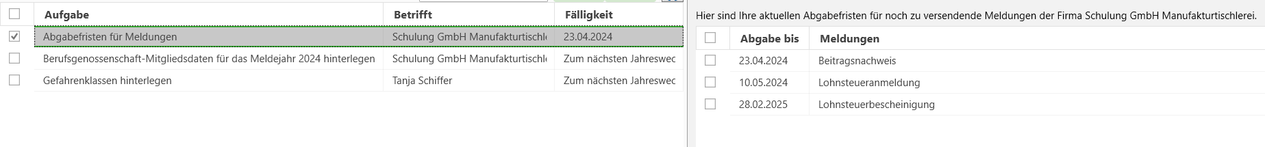 Zu erledigende Aufgaben