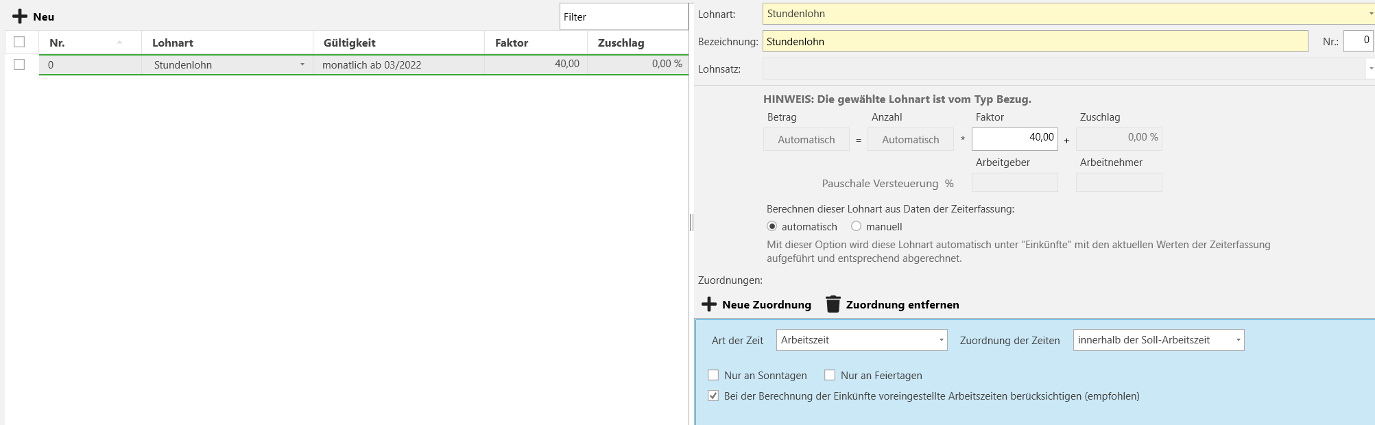 Lohnarten-Zuordnungen