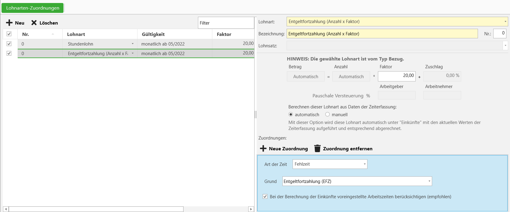 Automatische Erfassung von Entgeltfortzahlung