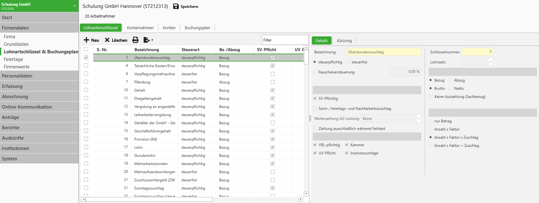 Lohnart und Buchungsplan