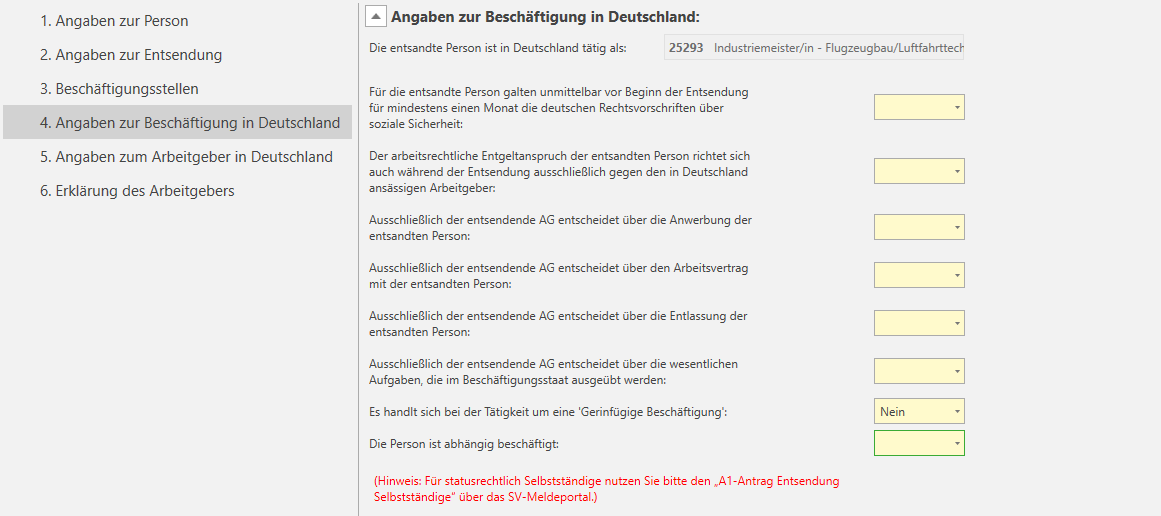 Angaben zur Beschäftigung in Deutschland