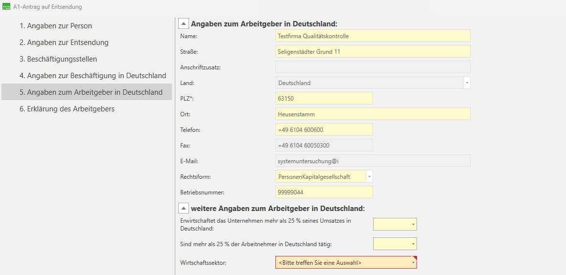 Angaben zum Arbeitgeber in Deutschland