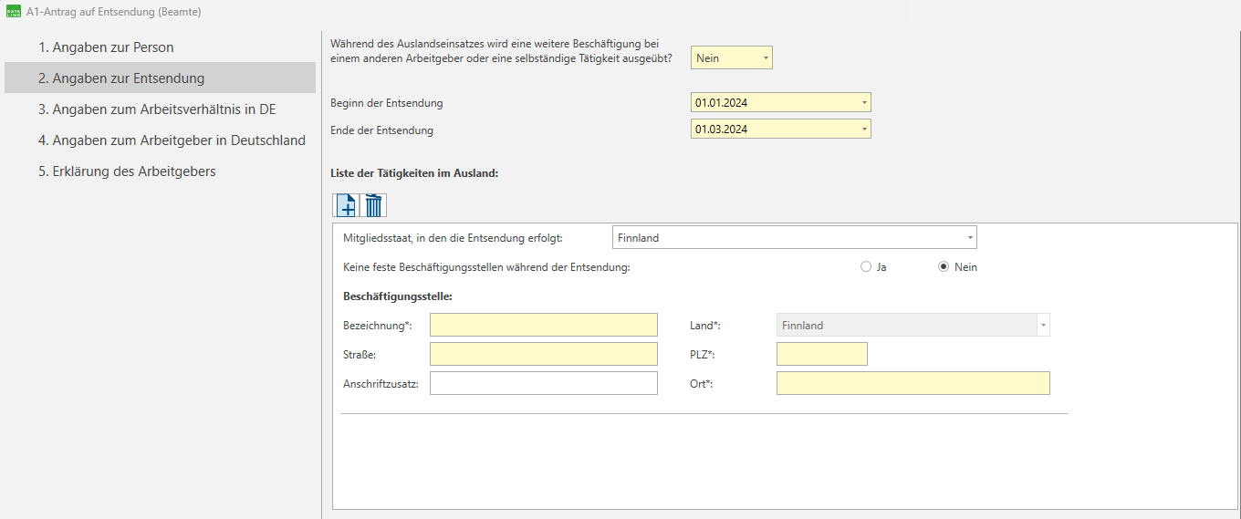 Angaben zur Entsendung