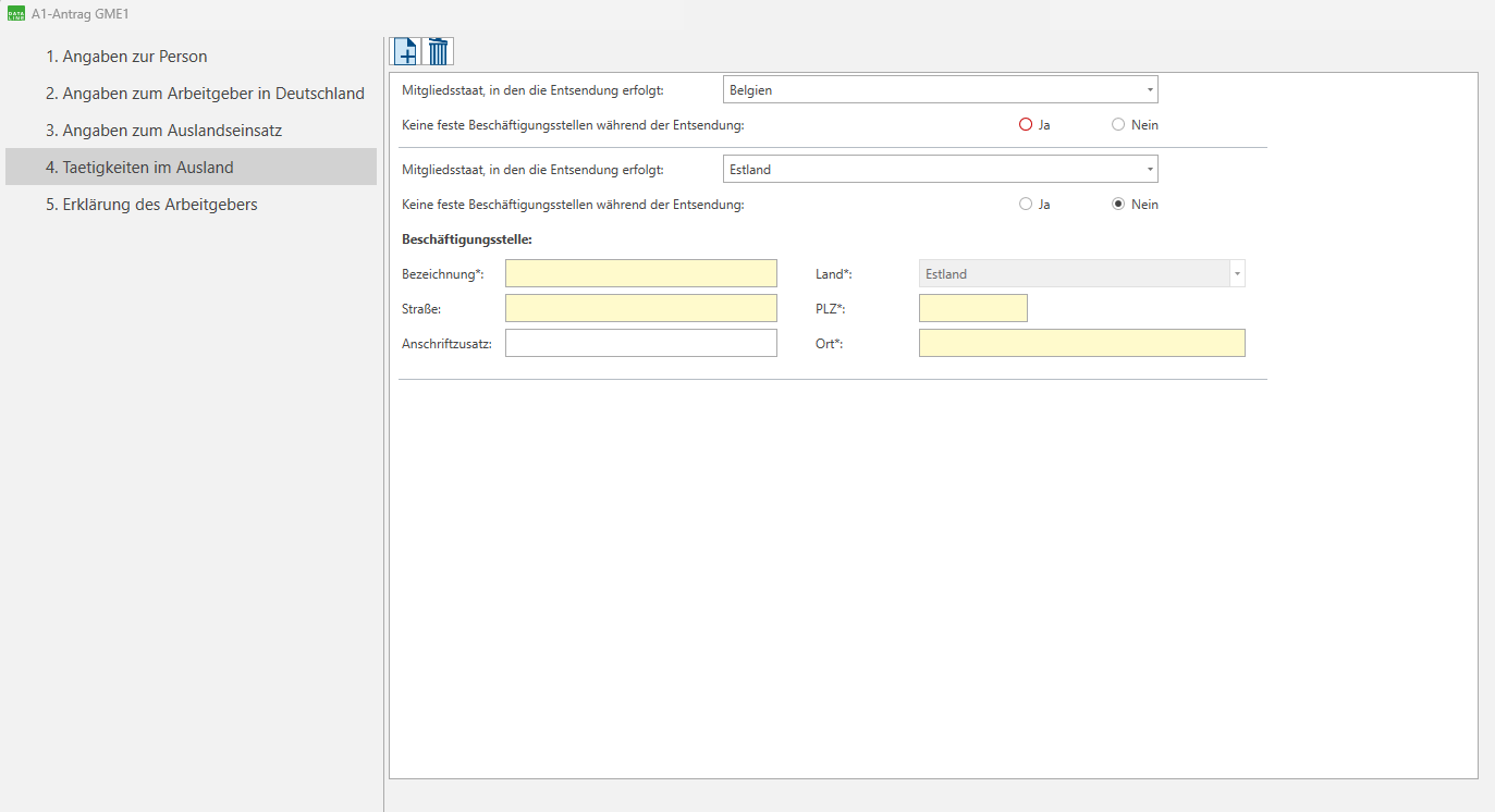 Tätigkeiten im Ausland