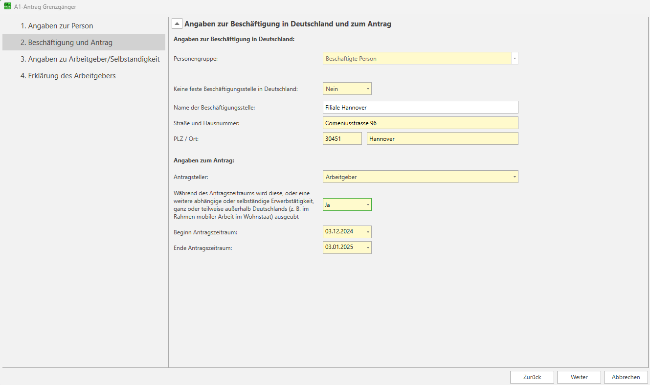 Angaben zur Beschäftigung