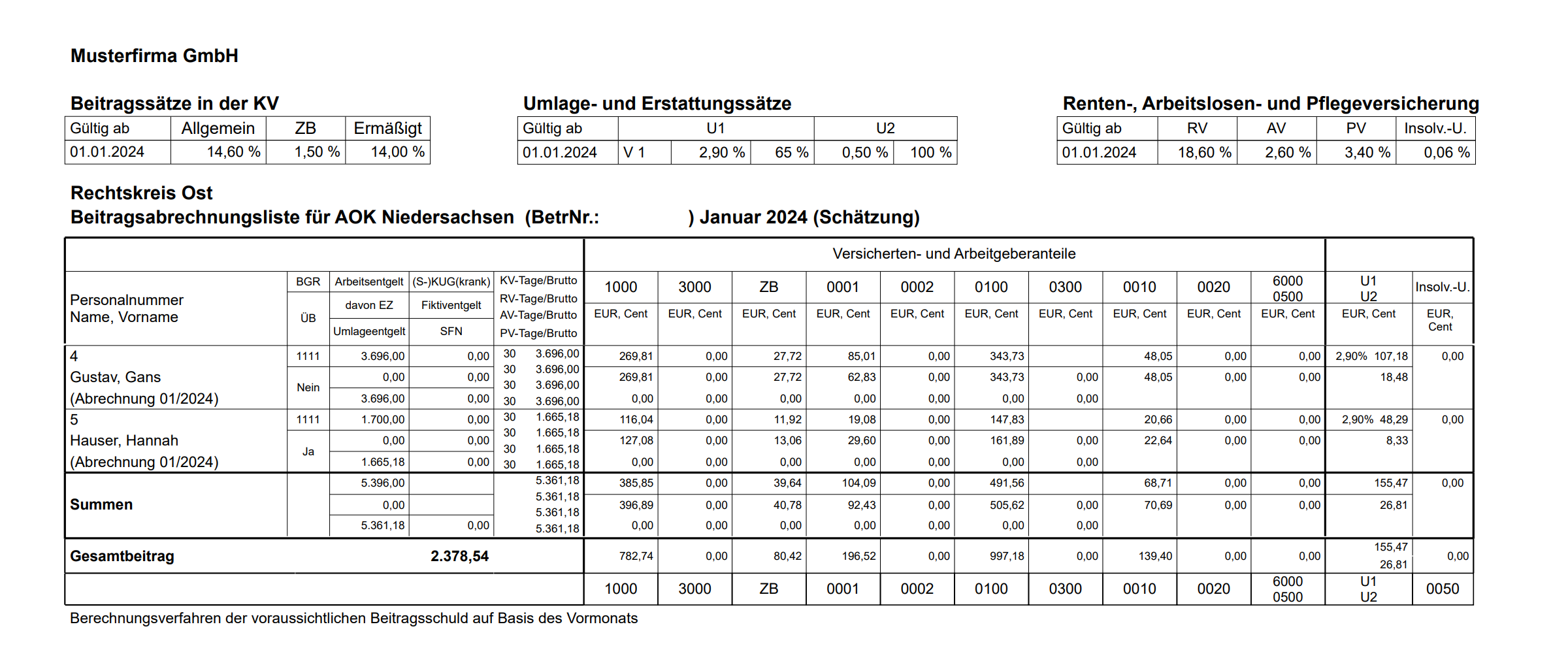 Beitragsabrechnungsliste