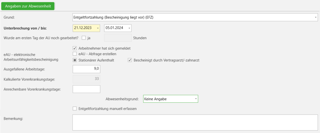 Entgeltfortzahlung (Bescheinigung liegt vor)