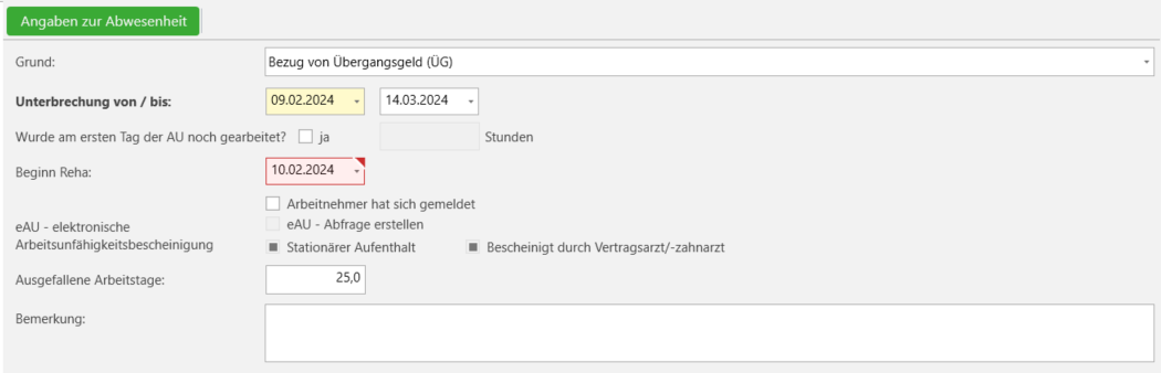 Bezug von Uebergangsgeld