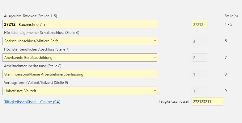 Muster für Tätigkeitsschlüssel