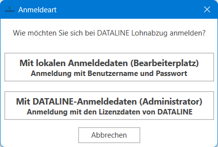 Abfrage nach der Anmeldeart